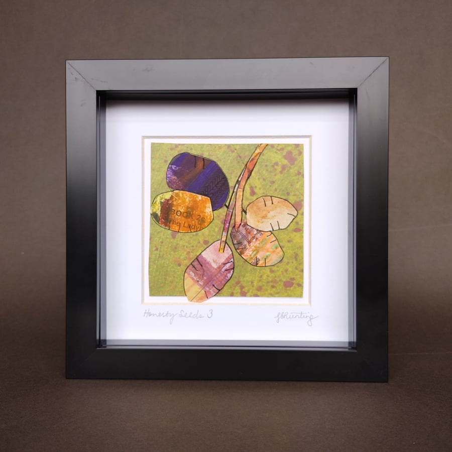 "Honesty Seeds 3" - Original picture. Framed mixed media paper collage series.