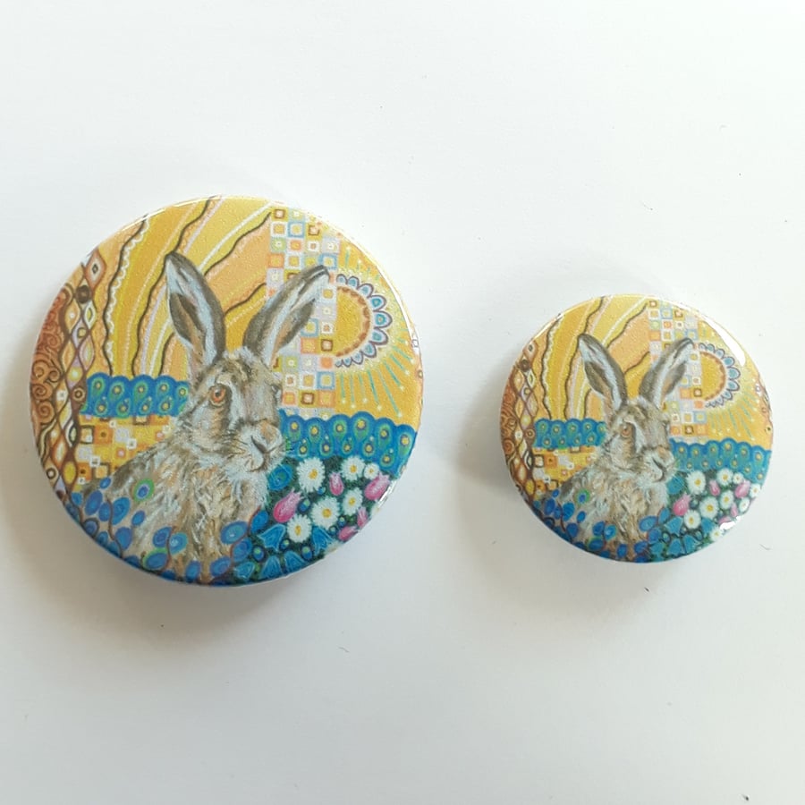 Hare Pin Button Badge, 25mm or 38mm