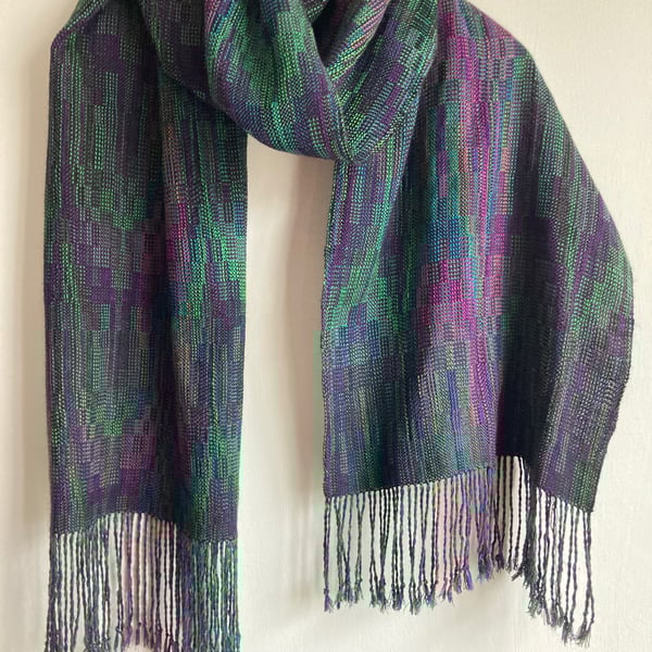 Iris Handwoven Silk, Cotton and Merino Scarf
