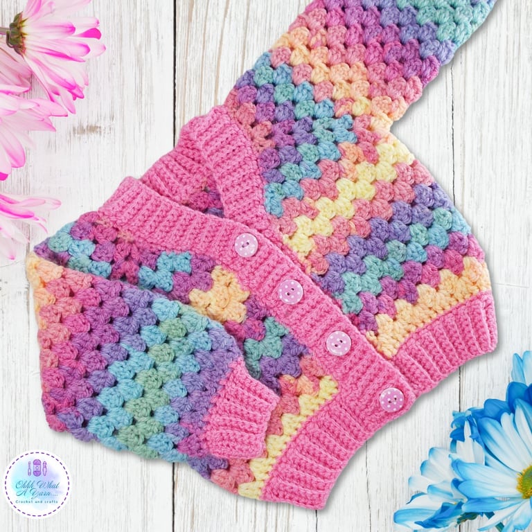 Pastel rainbow baby cardigan 0-3 mths. Baby cardigan. Rainbow cardigan.