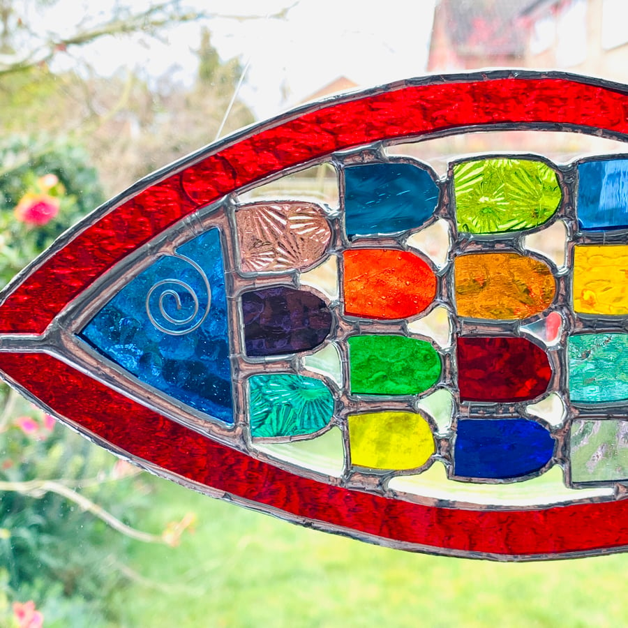 Stained Glass Fishy Suncatcher - Handmade Hanging Window  Decoration 