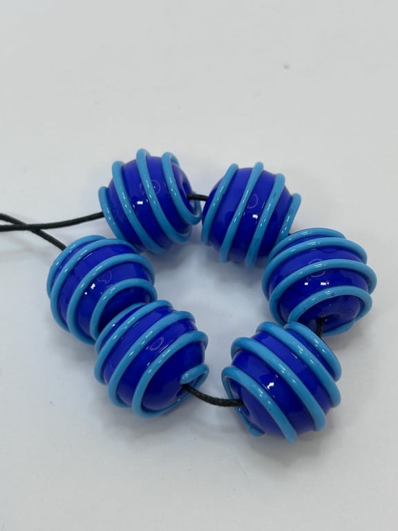 Handmade blue stripey lamp work glass beads