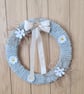 Chunky Sage Green Yarn Wrapped Wreath with Daisies & Satin Bow