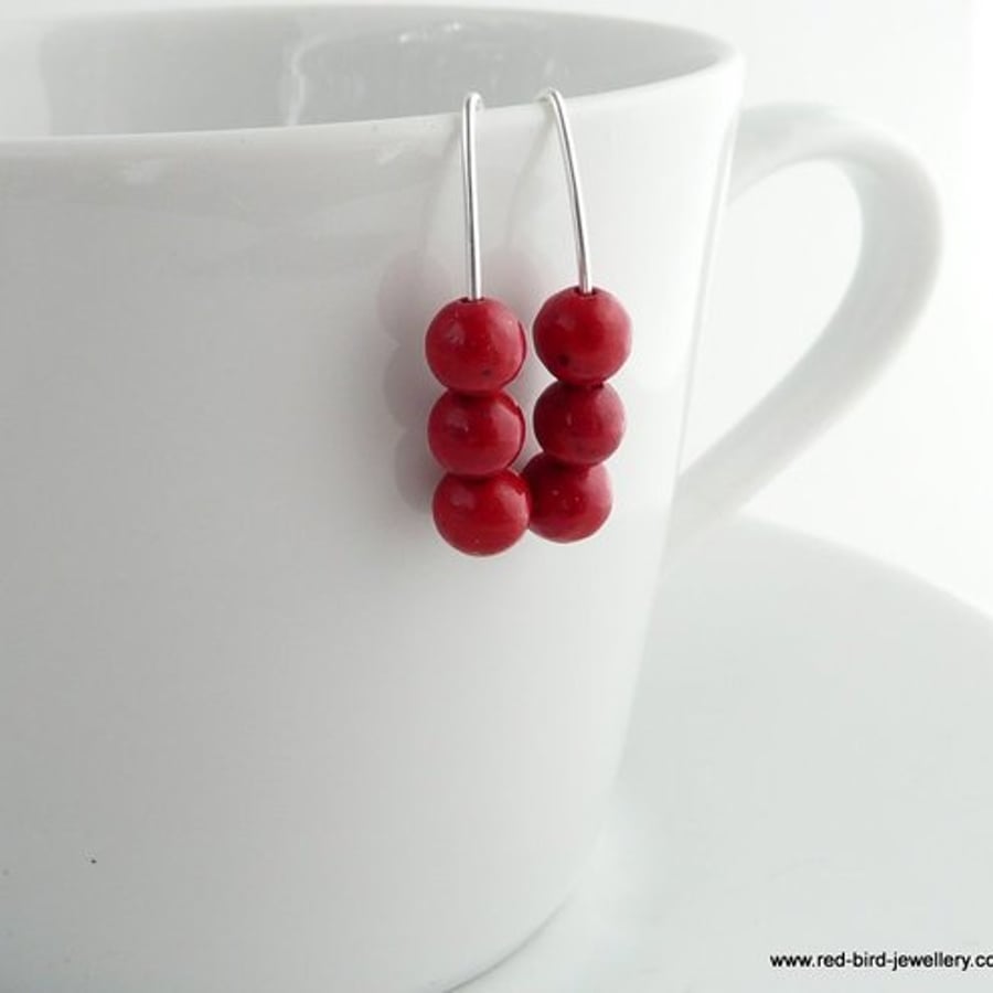 Coral and Sterling Silver Stacker Earrings