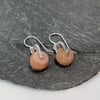 Silver and peach moonstone small dangle earrings 