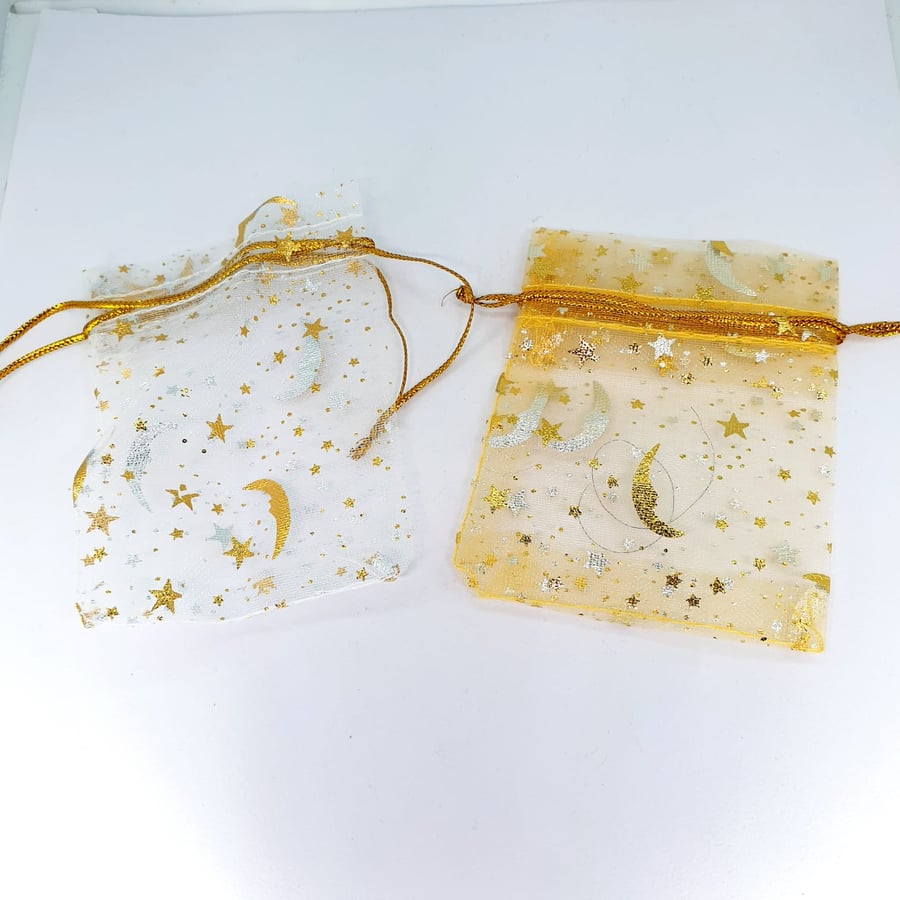 10 Pcs 7cm x 9 cm Star Moon Printed Organza Bags Craft Pack