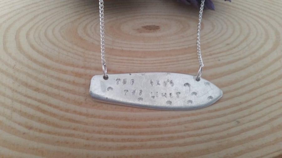 Upcycled Silver Plated Butter Knife Necklace Stamped 'The Sky's The Limit'
