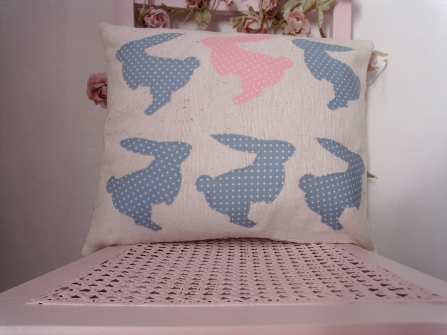 Rabbit cushion cover,nursery decoration,housewarming gift,animal applique