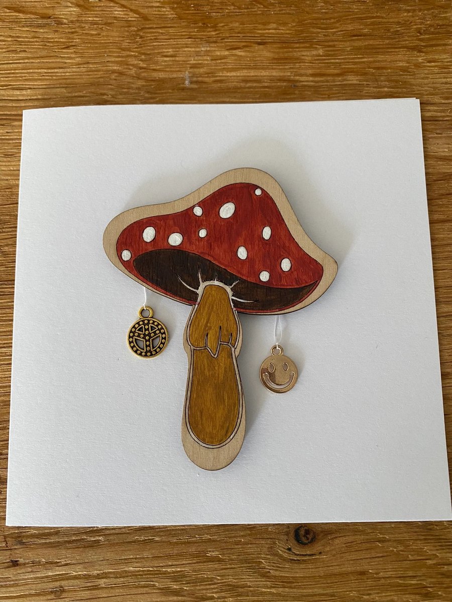 Mushroom toadstool handmade blank greetings card