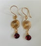 Gold and Garnet contemporary swirl earrings  - Image 2