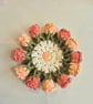 Crochet Flower Coaster with Pot – Sunset Coral Handmade Cup Mat – Tea Lover Gift