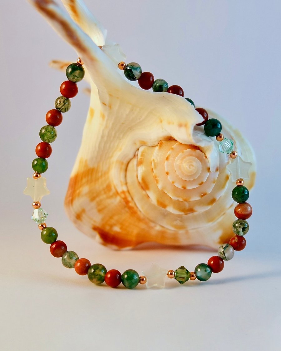 Moss Agate, Red Jasper Bracelet, Birthday, Mothers Day, Anniversary Gift For Her