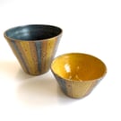 STRIPED CERAMIC BOWLS-MUSTARD YELLOW & CERULEAN BLUE