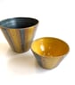 STRIPED CERAMIC BOWLS-MUSTARD YELLOW & CERULEAN BLUE