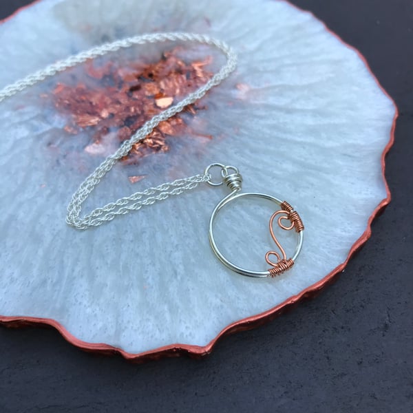 Sterling Silver Copper Scroll Pendant Necklace