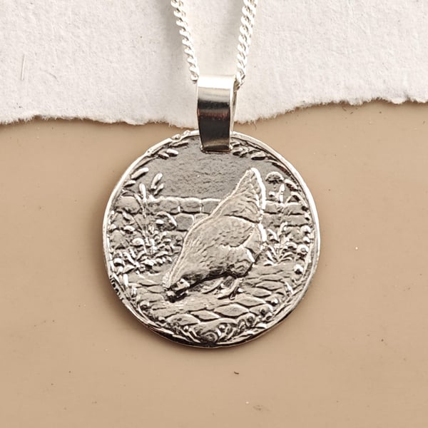 Chicken Engraved Sterling Silver Coin Necklace
