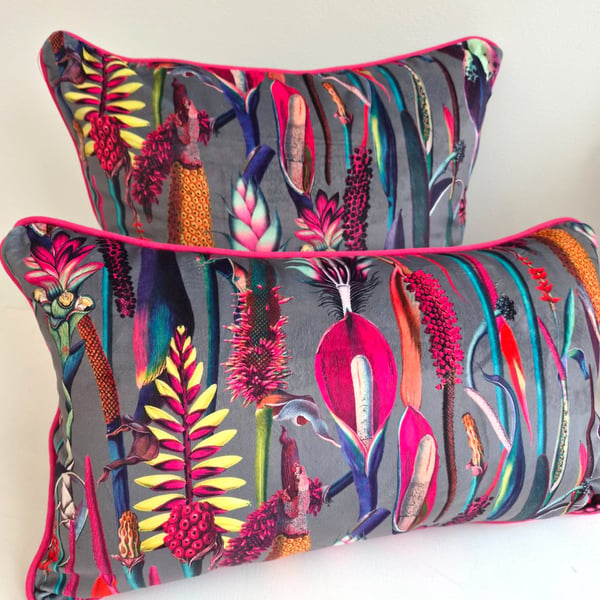 Printed Velvet Jungle Design Cushion Cover 