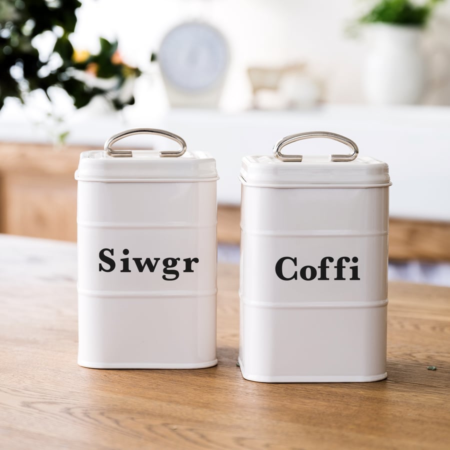 Welsh Kitchen Canister Stickers – Serif: Tea, Coffee, Sugar Labels, Home Decor