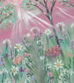 Pink Floral Landscape Acrylic Painting  - Image 4