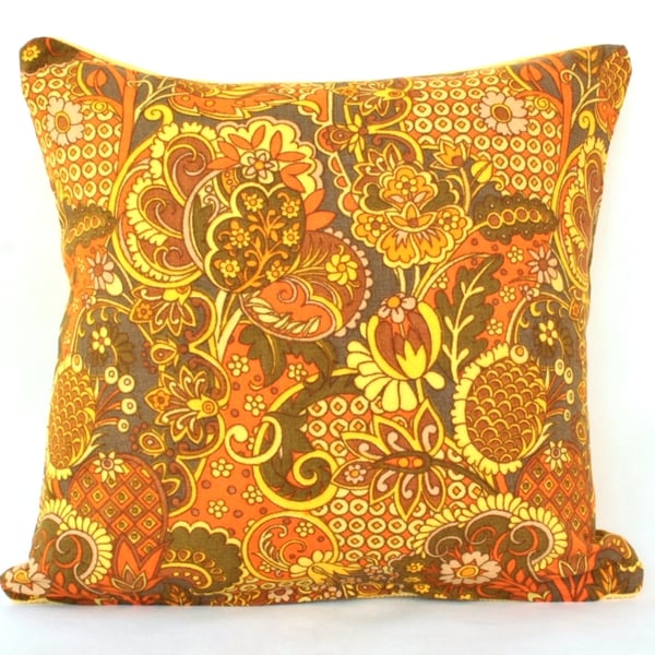 Vintage Orange & Yellow Floral Psychedelia Cushion