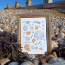 Little Mermaid Art Print - Hand painted Seashell and Fork Illustration