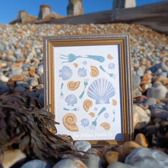 Little Mermaid Art Print - Hand painted Seashell and Fork Illustration
