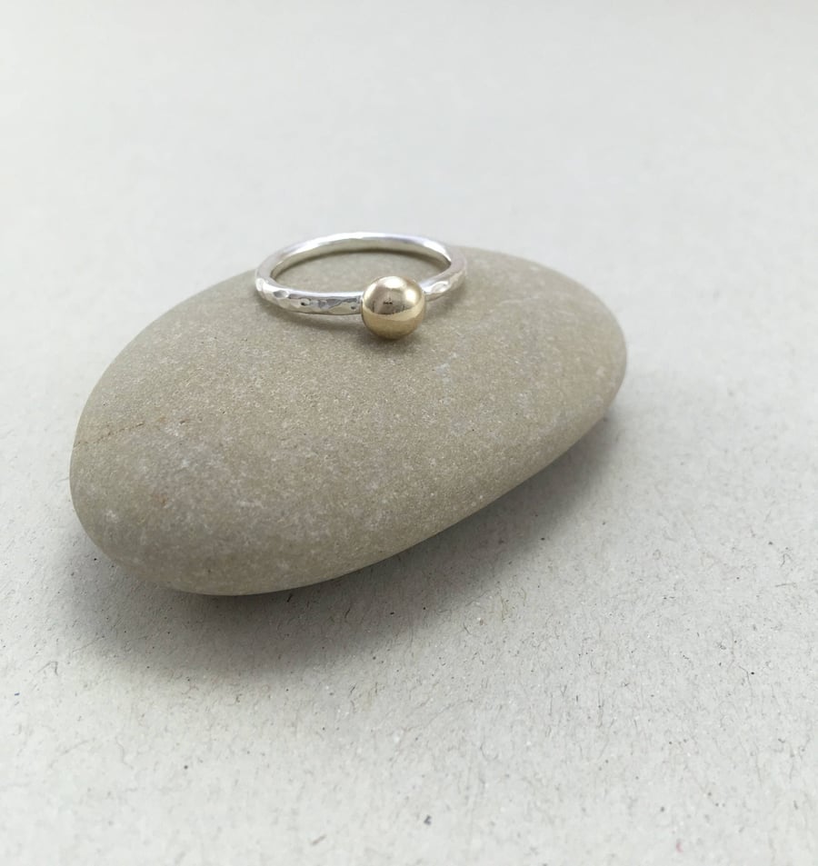 Hallmarked Yellow Gold Pebble Sterling Silver Stacking Ring