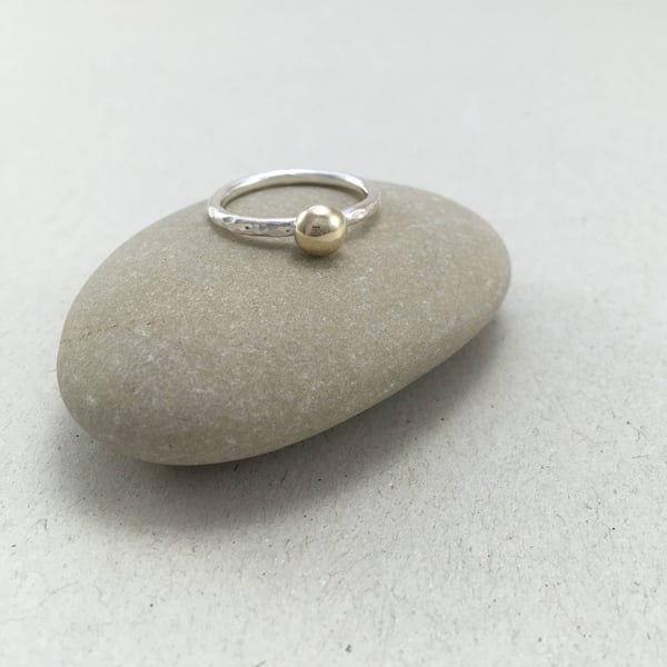 Hallmarked Yellow Gold Pebble Sterling Silver Stacking Ring