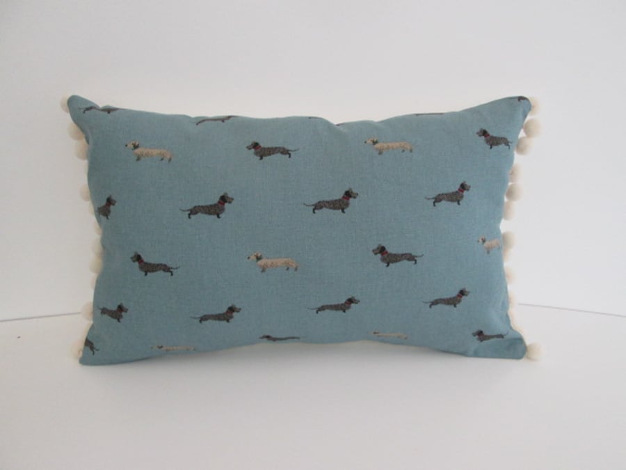 Sophie Allport Dachshunds  Cushion with Cream Pom Poms