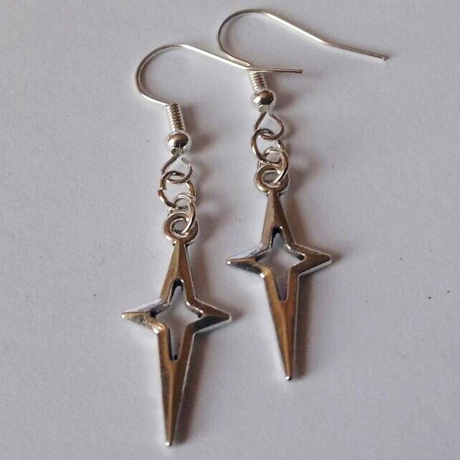 Star Dangle Simple Drop Silver Plate Earrings
