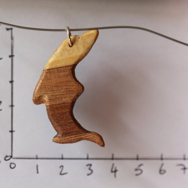 Shark Pendant with three veneers (coloured woods)