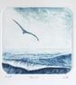 Solo an original drypoint etching of a gull gliding over choppy seas - Image 1