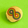 Golden rainbow infinity badge, pocket pebble, magnet or keyring. 