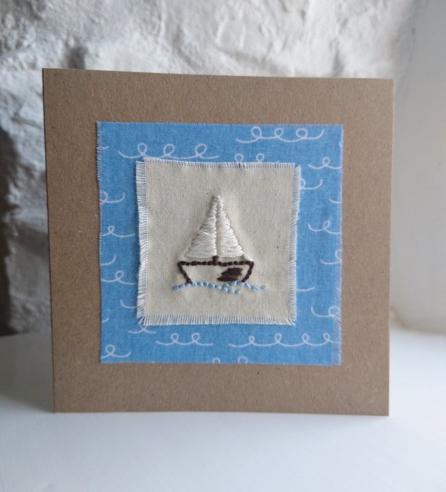 Embroidered Little Sailing Boat, Hand Sewn