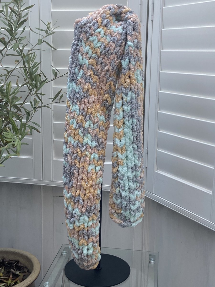 Chunky Hand Knitted Scarf               (Colour: Green & Orange Multi Mix)