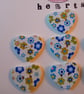 Set of Seven Heart Buttons – Blue and Green Floral Design - Image 2