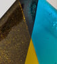 Yellow, blue and sparkly fused glass dish. - Image 3