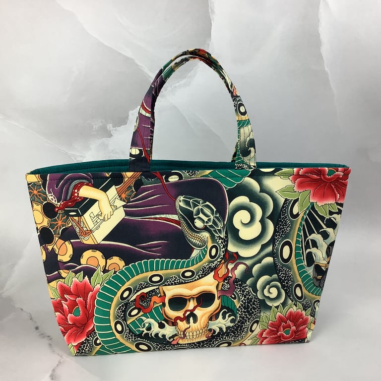 Gothic tote bag, Skulls shopper, handmade in Sussex