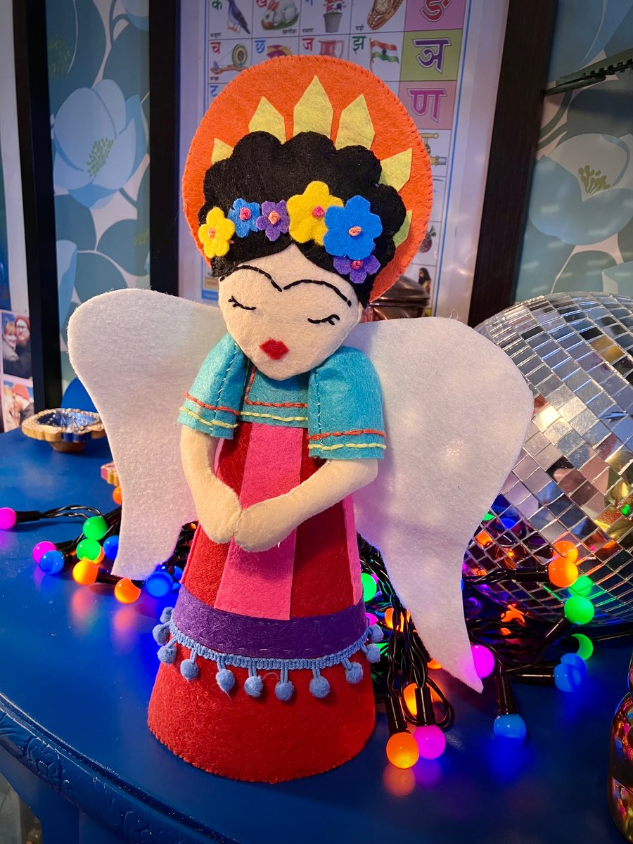 Frida Kahlo Inspired Felt Angel Tree Topper or Table Decoration