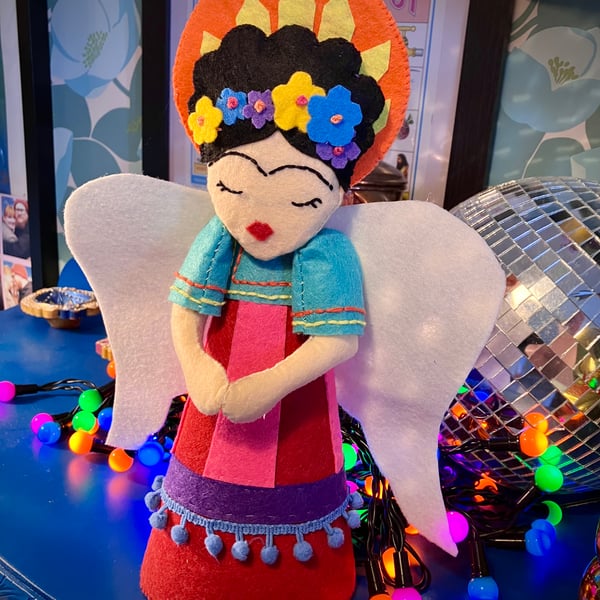 Frida Kahlo Inspired Felt Angel Tree Topper or Table Decoration