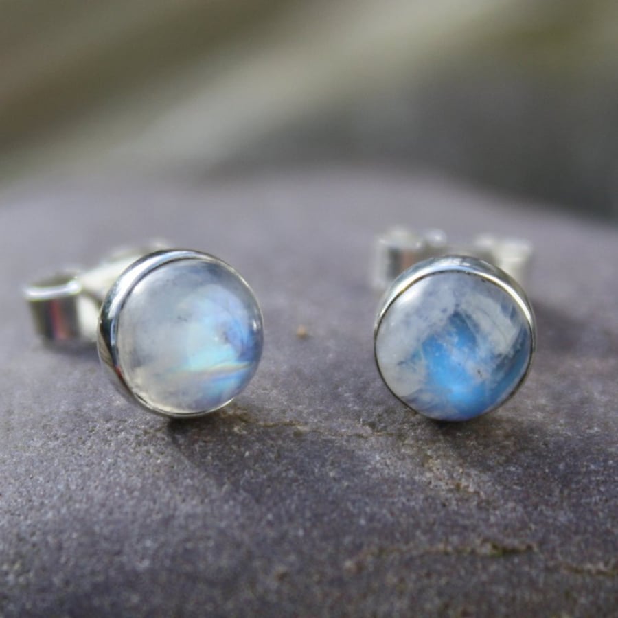 moonstone stud earrings sterling silver , gemstone studs