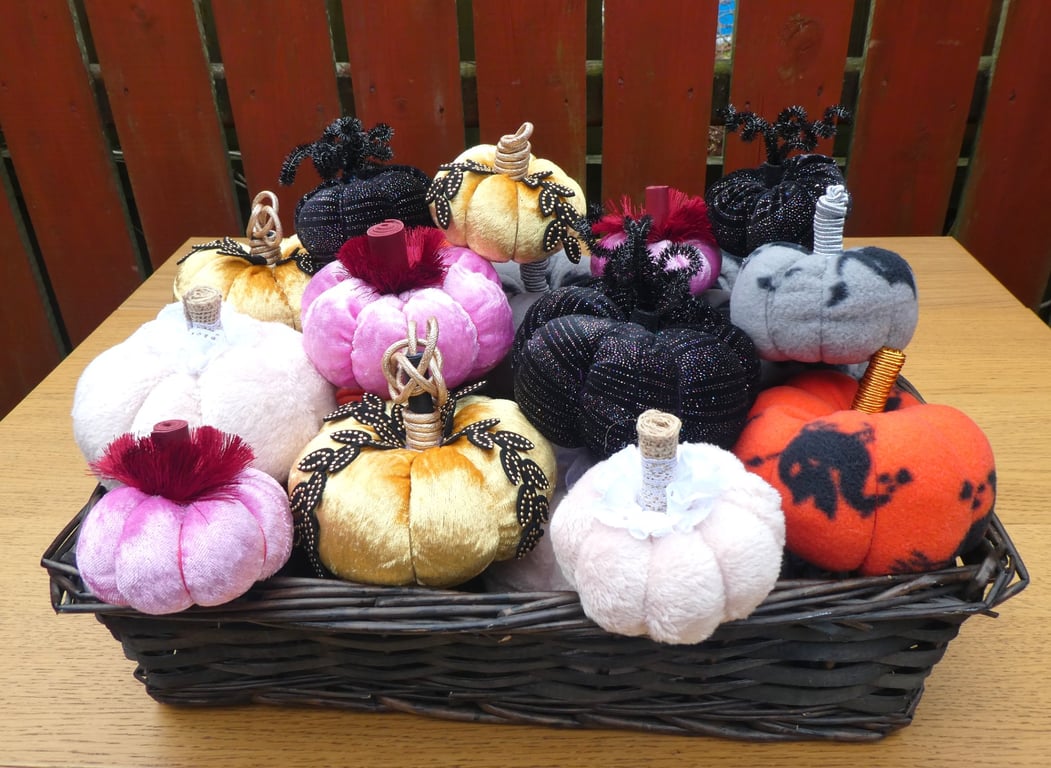 Halloween fabric pumpkin small handmade autumn decor mini velour or felt pumpkin