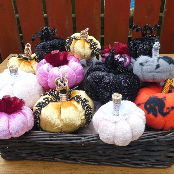 Large fabric pumpkin Halloween decor handmade velour pumpkin