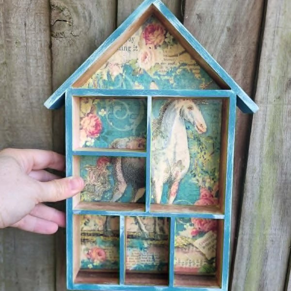 Unicorn Mini Wall Shelf - Crystal Display & Trinket Holder - Whimsical Nursery W