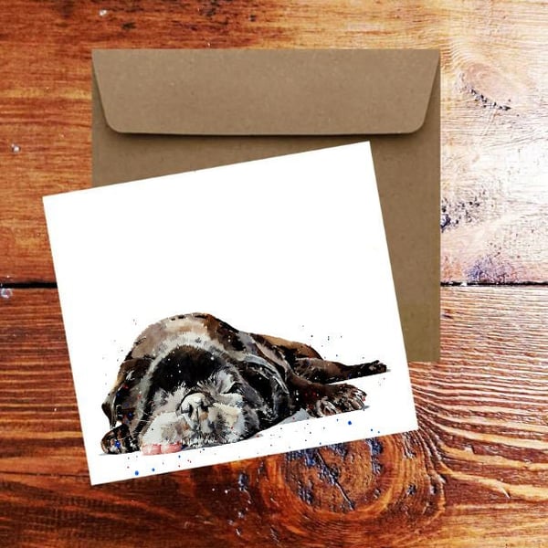 Old Pug Reclined Square Greeting Card- Pug Dog card,Pug Dog card ,Pug Dog greeti