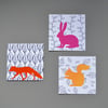 Multipack of three woodland animal blank cards on black and white leaf-design 