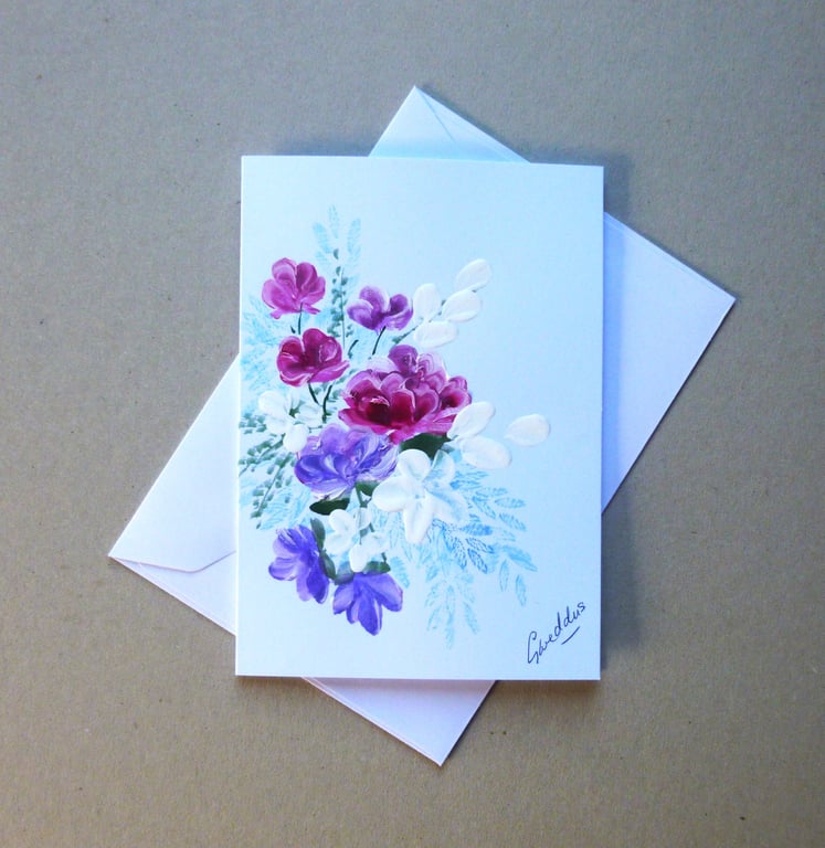 hand painted floral art blank greetings card ( ref FA 506 J1 )