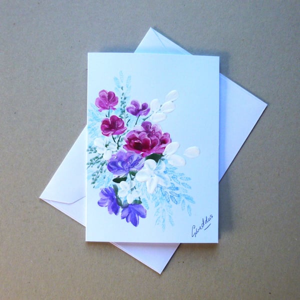 hand painted floral art blank greetings card ( ref FA 506 J1 )