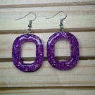 Handmade Purple Glitter Resin Dangle Earrings Sparkly Statement Jewellery