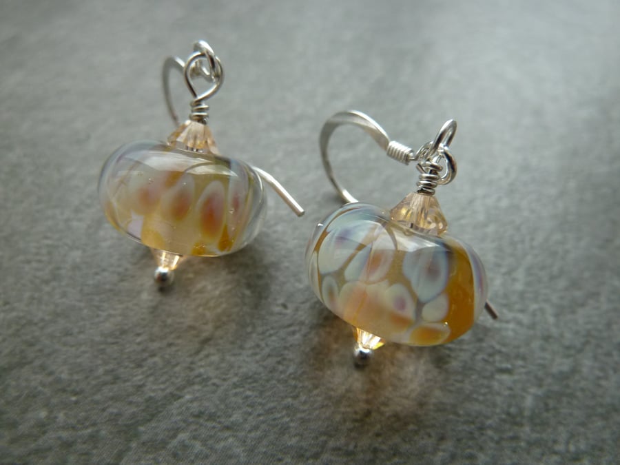 sterling silver earrings, pale lampwork glass